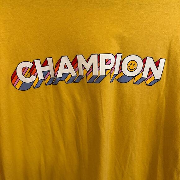 Champion Women's Get Happy Logo Yellow Short Sleeve T-Shirt Large NWT - Picture 3 of 8